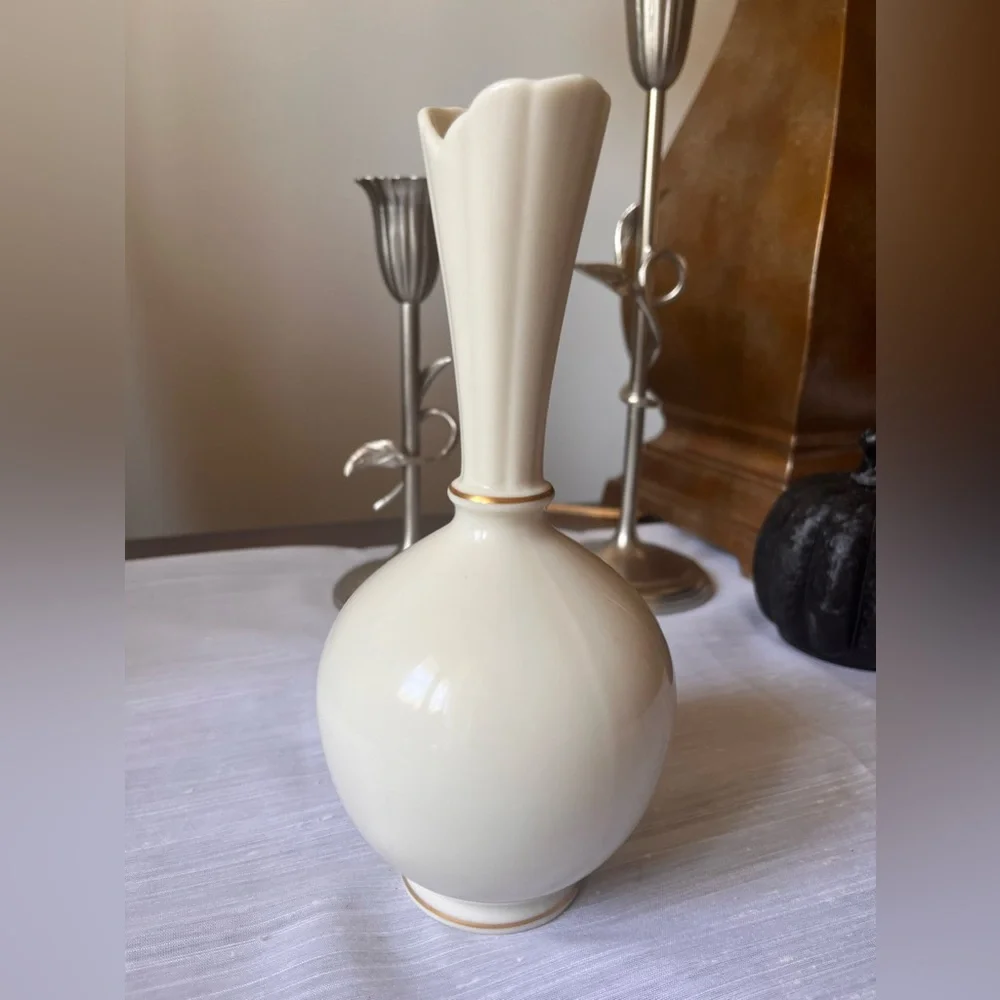 Vintage Lenox Porcelain Bud Vase Cream Beige off White w Gold Accents